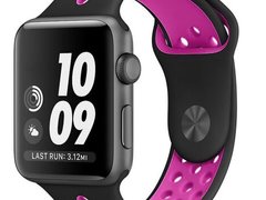 Curea iUni compatibila cu Apple Watch 1/2/3/4/5/6/7, 42mm, Silicon Sport, Negru/Roz